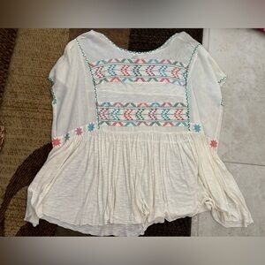 Free People White Peasant Tunic with Multicolor Embroidery